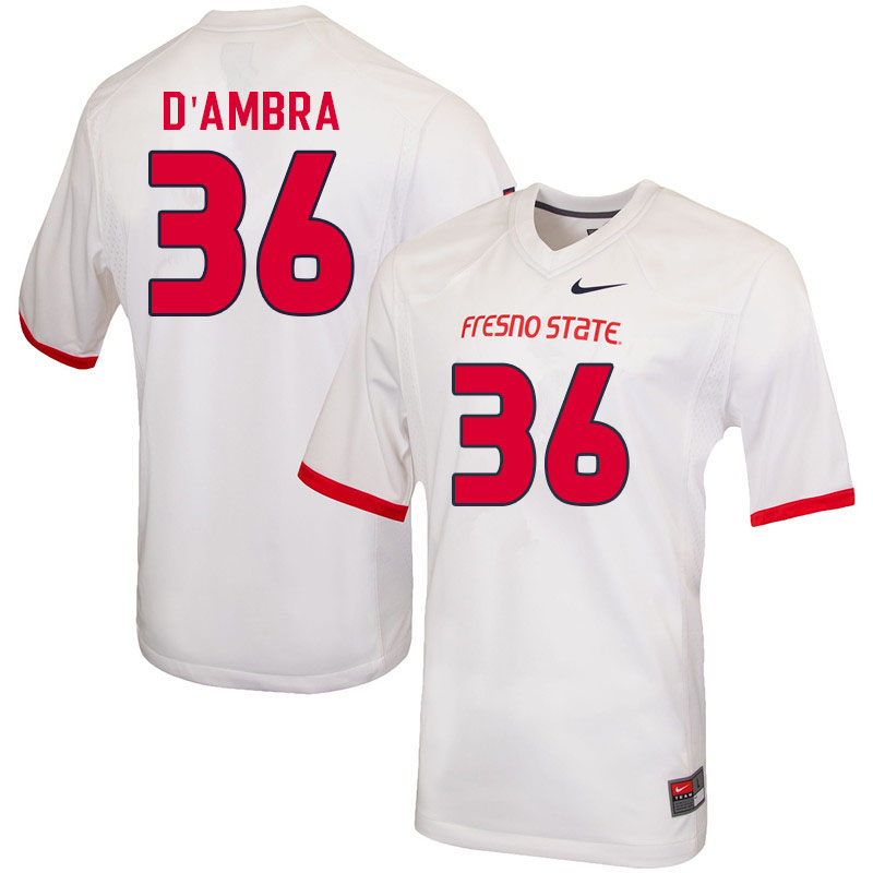 Men #36 Nick D'Ambra Fresno State Bulldogs College Football Jerseys Sale-White